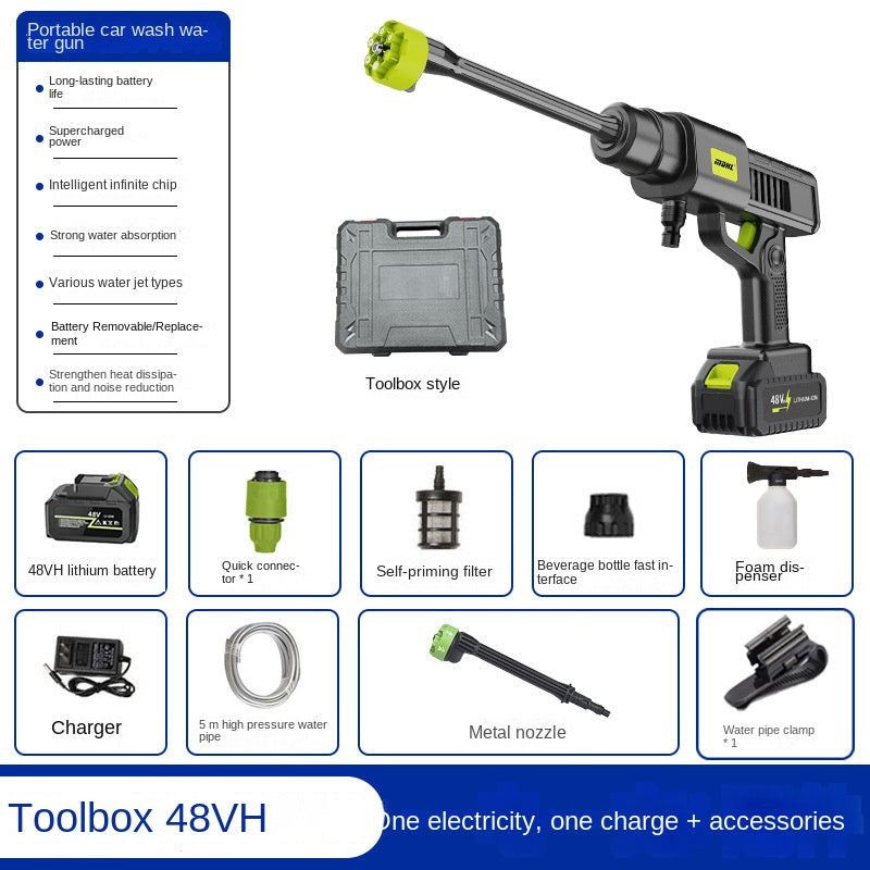 Mașină de spălat auto wireless, uz casnic, pistol cu apă de înaltă presiune, instrument de curățare, reîncărcabilă, baterie litiu de mare putere, impuls puternic