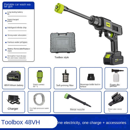 Mașină de spălat auto wireless, uz casnic, pistol cu apă de înaltă presiune, instrument de curățare, reîncărcabilă, baterie litiu de mare putere, impuls puternic